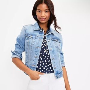 Loft Denim Trucker Jacket In Light Mid Indigo Wash Petite Large